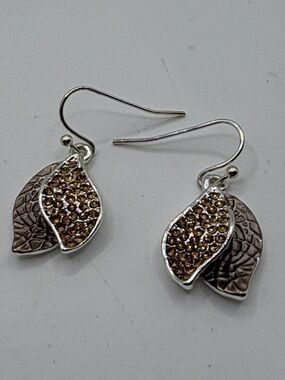 Amanda Blu Brown Crystal Leaf Drop Earrings
